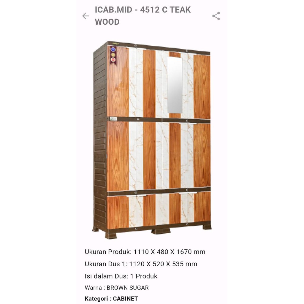 Lemari Plastik Jumbo Besar Dicab 4512 Napolly Kaca Cern Kunci