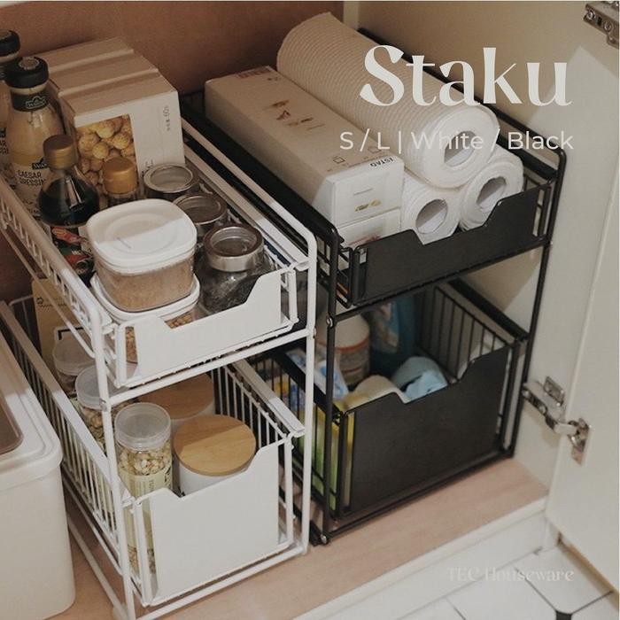 

TECSTAKU Rak Dapur Serbaguna Nordic Style Lemari Laci Geser Keranjang Tarik Dapur Organizer Rak