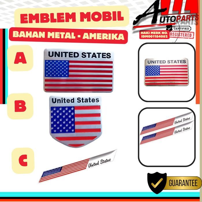 READY EMBLEM MOBIL BENDERA USA AMERIKA SERIKAT BAHAN ALUMINIUM - A