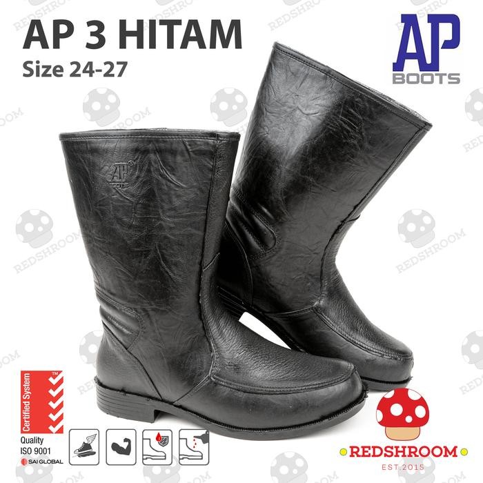 Terbaru Sepatu Boots Pendek Ap 3 Black - Sepatu Boots Kulit Hitam Shoes