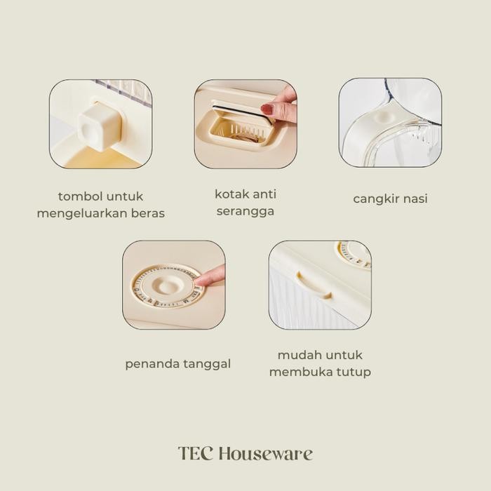 

TECRAISU Storage Beras Estetik Rice Box Wadah Penyimpanan Makanan Kedap Udara Rice Dispenser Kotak