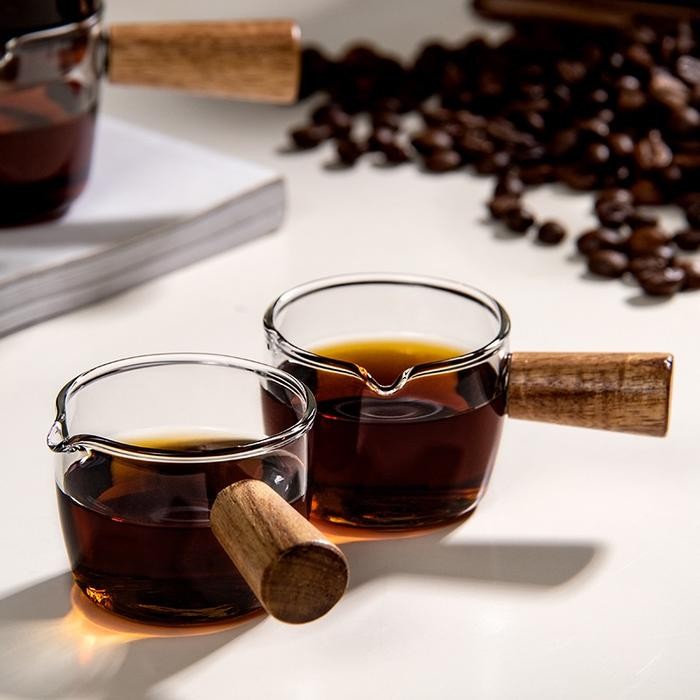 

TECOKITA Espresso shot Glass with wooden handle espresso cup coffee gelas tuang espresso kecil mini