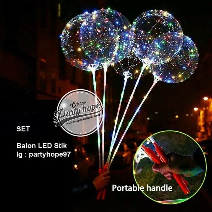 Balon LED Stik Foil PVC Baterai / Balon Pvc Tranparan / Balon Lampu