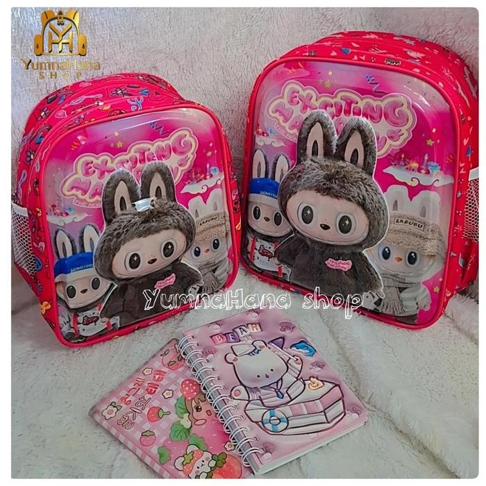 NEW [YumnaHanaBags] Tas Ransel lampu LED 3D timbul Karakter LABUBU anak sekolah perempuan / laki