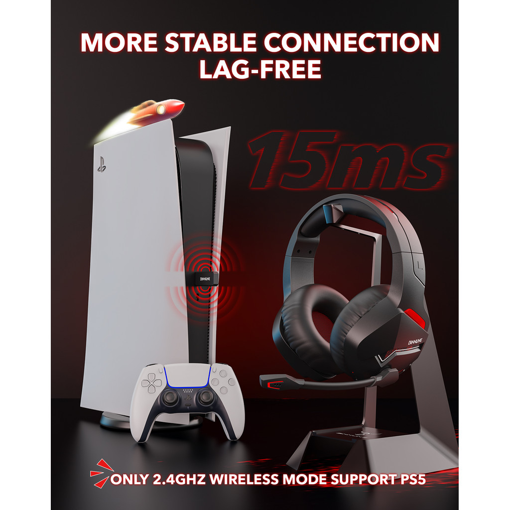 BINNUNE Dual Wireless Gaming Headset with mic for PC PS4 PS5, Bluetooth Gaming Headset for Laptop