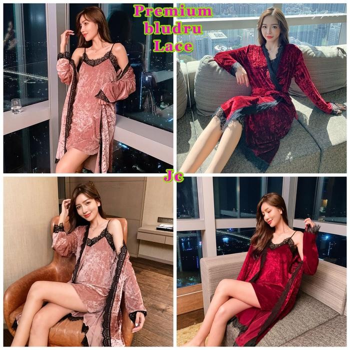 Jc- Kimono Set 2In1 Sutra / Baju Tidur Kimono Satin Import / Kimono Pengantin / Kimono Sexy Import /