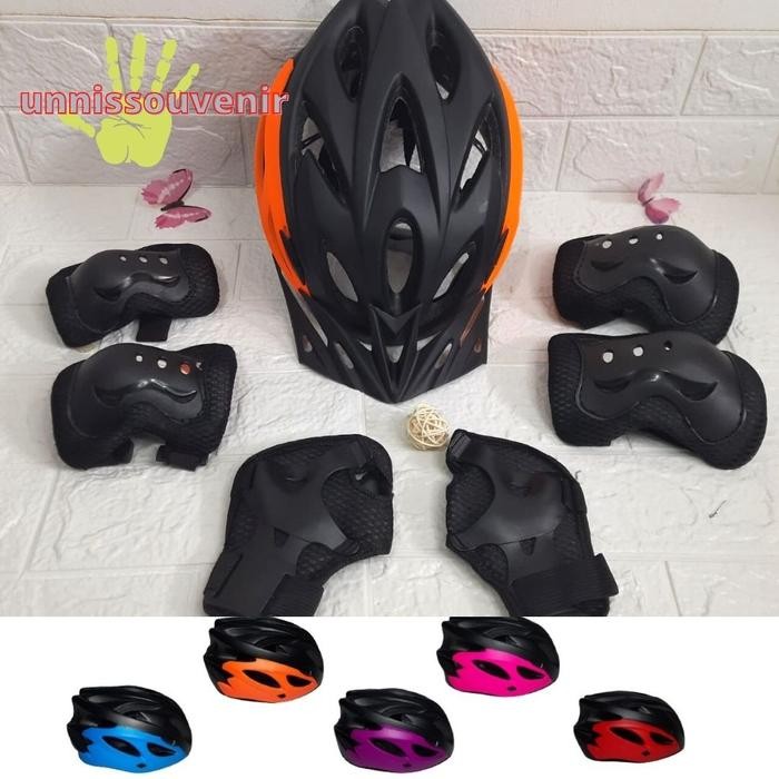 helm sepeda anak adjustable lengkap deker