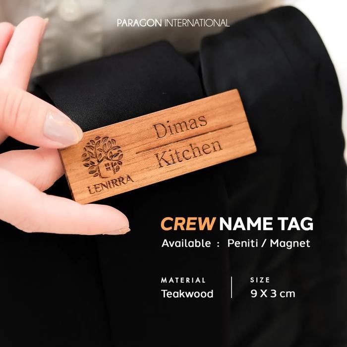 

Pin Tag Nama Kayu Magnet/Peniti Custom Nama & Logo Cafe/Hotel/Resto