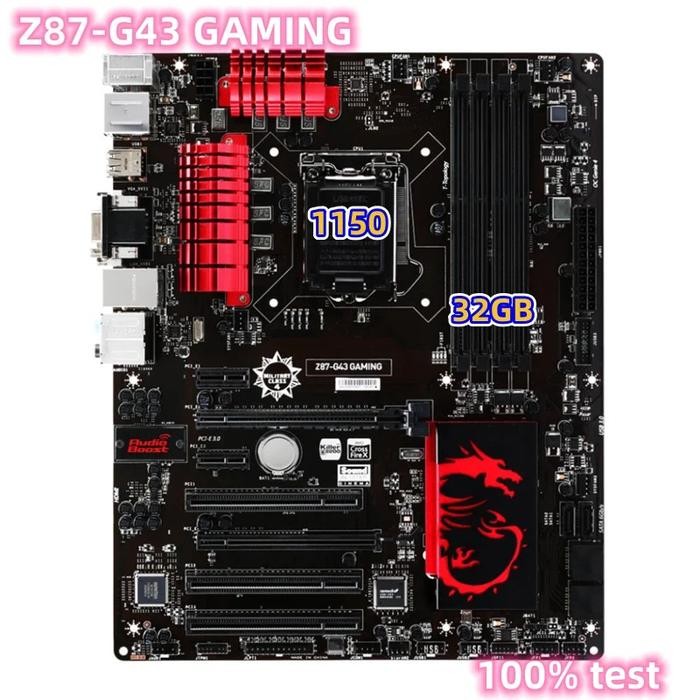 For MSI Z87-G43 GAMING Motherboard 32GB VGA DVI HDMI LGA 1150 DDR3 ATX Z87 Mainboard 100% Tested Ful