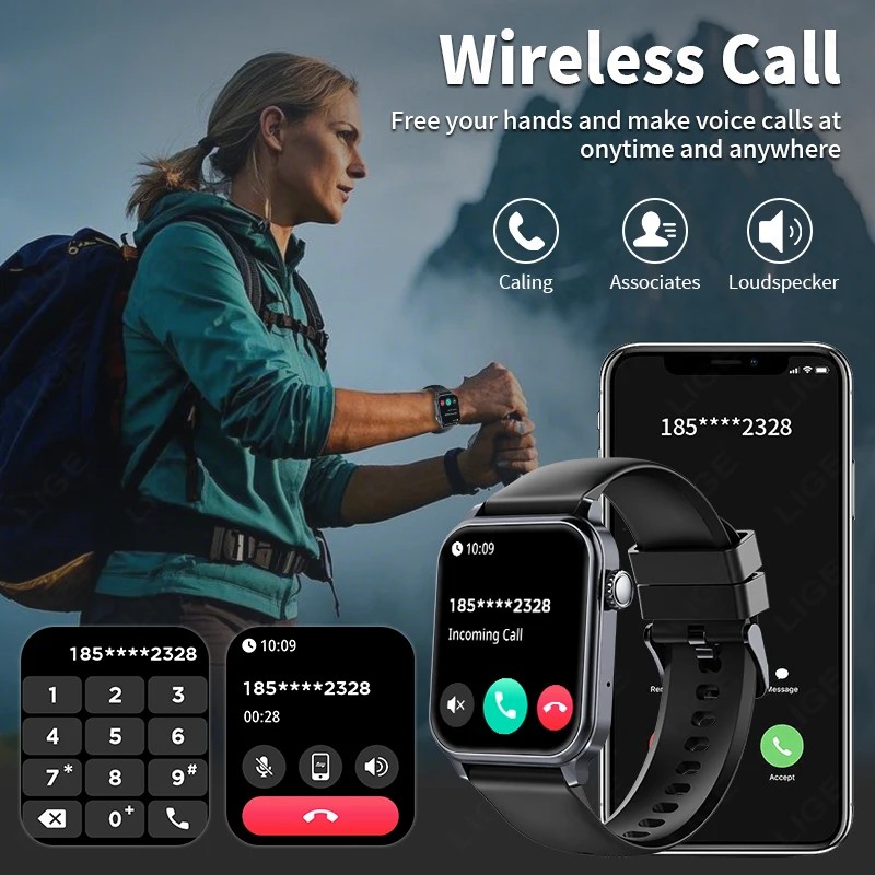 LIGE Smart Watch Women Men 1.83" HD Smartwatch with GPS Sports Track Heart Rate Sleep Monitor IP68