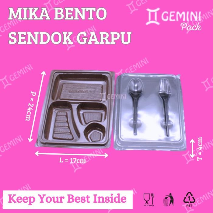 TRAY BENTO/ MIKA BENTO SEKAT 4/ KOTAK BOX NASI/ LUNCHBOX + SENDOKGARPU