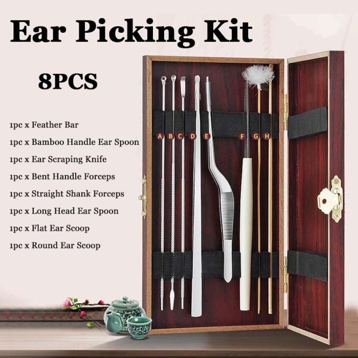8Pcs Set Alat Pembersih Telinga Stainless Korek Kuping Alat Kotoran Telinga Ear Wax Picker Pasti Ori