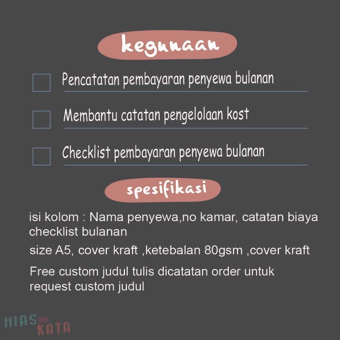 

Terlaris- Buku Rekap Kosan Isi 100 Halaman A5 ( Free Custom Judul Cover)