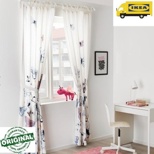 Seri Kea 1 Set 2Pcs Gorden Dg Tali Pengikat Motif Kupu Kupu 120X250Cm