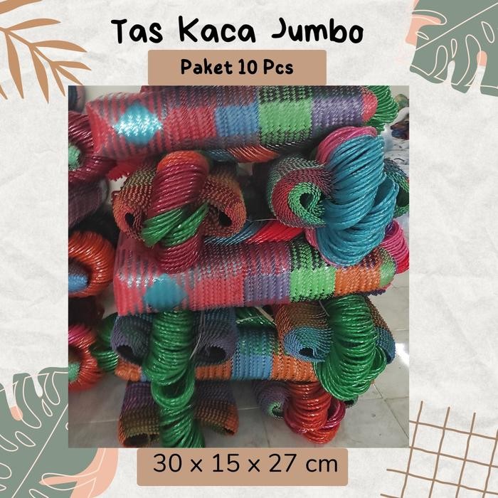 10Pcs Tas Kaca Jumbo / Pahe Tas Anyaman / Tas Sembako / Tas Nasi Box Belanja Plastik Plastik Pasti