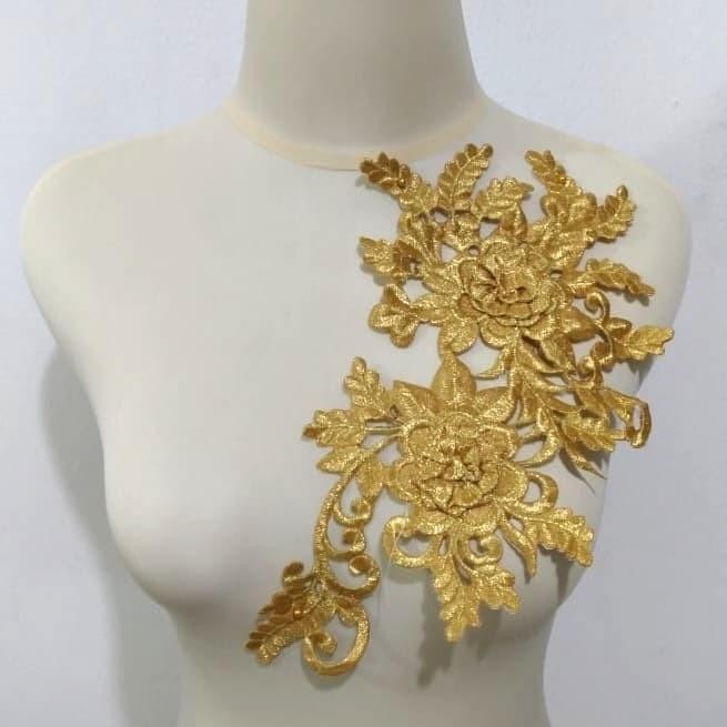 (Expert) Renda Aplikasi Bordir Bunga Warna Emas