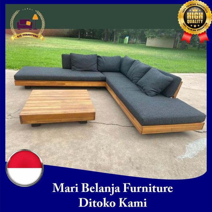 Sofa L Sofa Teras Tamu Outdoor Cafe Restoran Kayu Jati Minimalis
