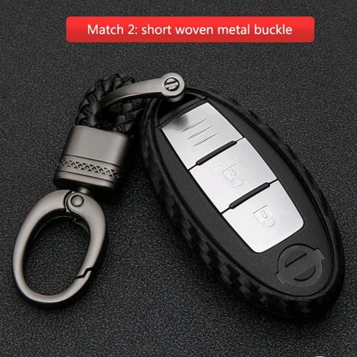 Smart Key Case Carbon + Keychain For Nissan Juke Xtrail T31 T32