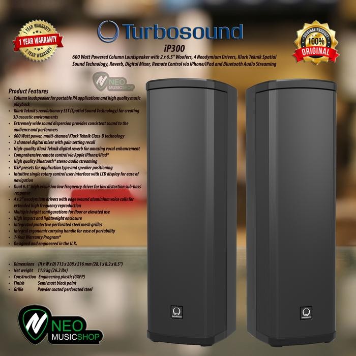 Turbosound Ip300 600 Watt Powered Column Loudspeaker Pasti Ori