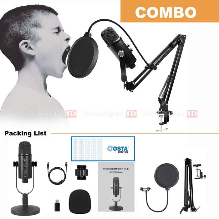 Terbaru Costa Cm-U100 Usb Combo Microphone Pro Condenser Podcast Gaming Pc,Hp
