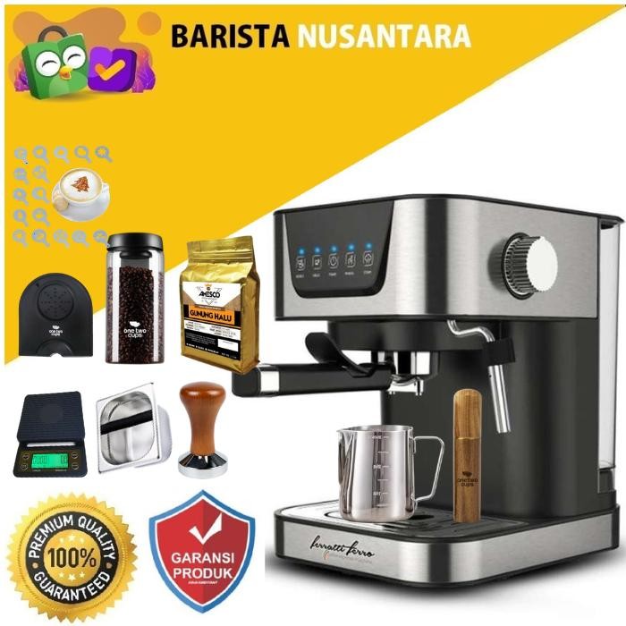 TERBARU Paket Mesin Kopi Ferrati Onetwocup Paket Alat kopi Lengkap Low Watt 20 Bar 850W 1.6L