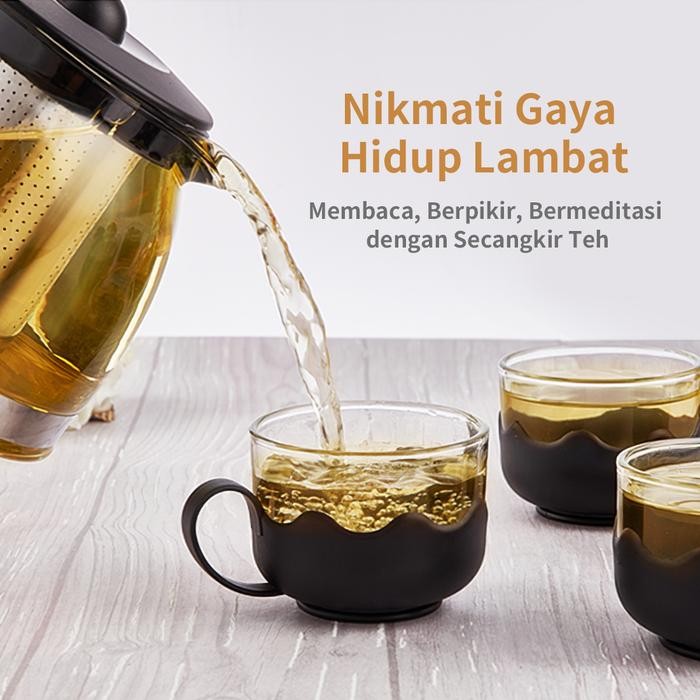 Miniso Set Teh Sederhana 5Pcs/Set Teh Ketel Kaca Teapot Dengan 4Pcs Gelas Praktis Kantor Set Teapot