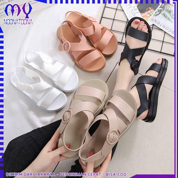 Sandal Gladiator Silang Wanita 6498 Sendal Jelly Karet Tali Silang