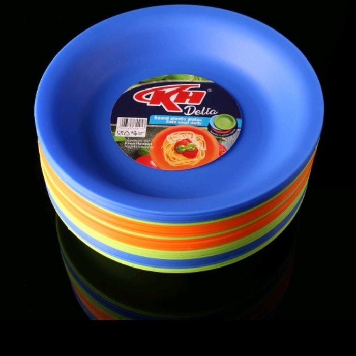 (1 Lusin ) Piring Makan Bulat Plastik Tebal - Piring Delia 8 & 9 Inch Kh Pasti Ori