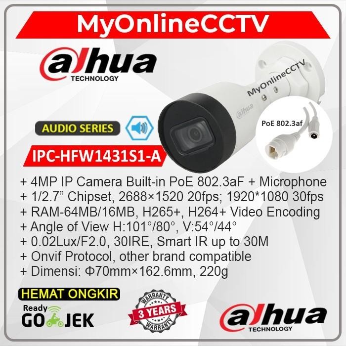 IPC-HFW1431S1-A-S4 Dahua 4MP Audio HFW1431S1P IP Camera CCTV Outdoor