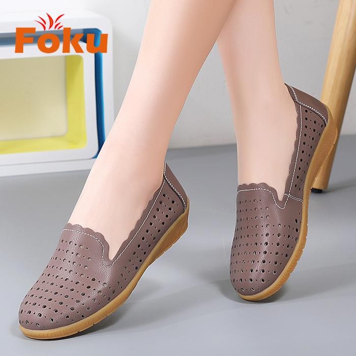 FOKU Sepatu Flat Wanita Sepatu Kulit Wanita Flatshoes Karet