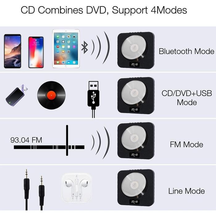 [Expert] Portable CD DVD Music Player Wall Mountable Bluetooth CD Player dengan