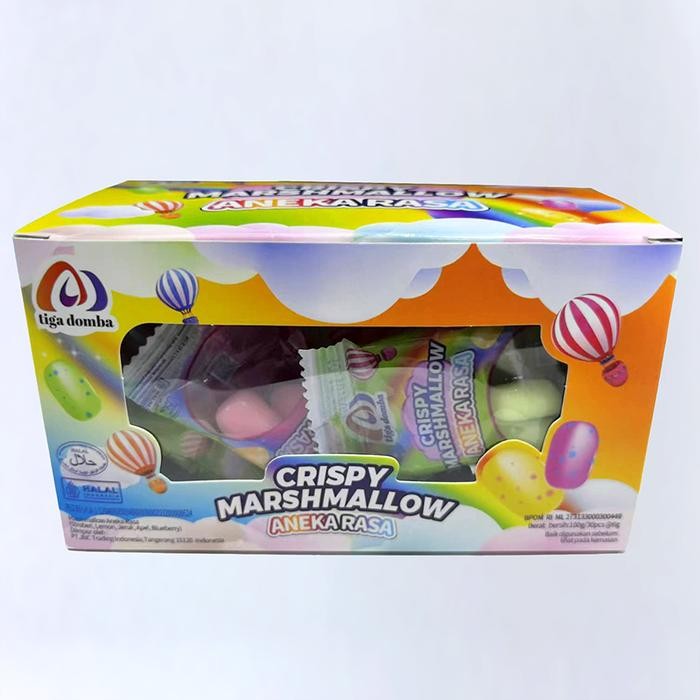 

New Halal2 box @60 Pcs-Crispy Marshmallow Cemilan Sweet -Aneka Rasa Buah: Stroberi, Lemon, Jeruk,