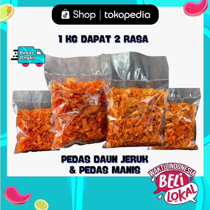 

New 500G ram Keripik Kriwil Pedas Manis & Keripik Kriwil Pedas Daun jeruk 500 Gram Sari Asih Cemilan