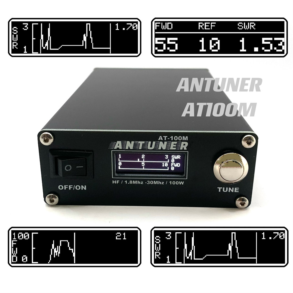 PROMO HARI INI  ANTUNER AT100M 1.8MHz-30MHz 100W Antenna Tuner Standing Waves Meter SWR and Power Me