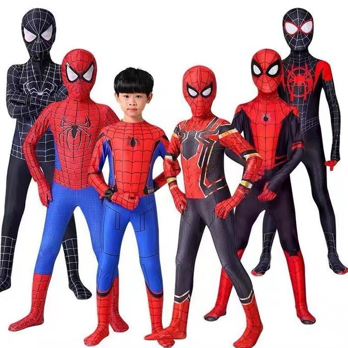 ASLI KOSTUM ANAK SPIDERMAN Baju Cosplay SUPERHERO Jumpsuit + Topeng Fashion Costume READY STOCK