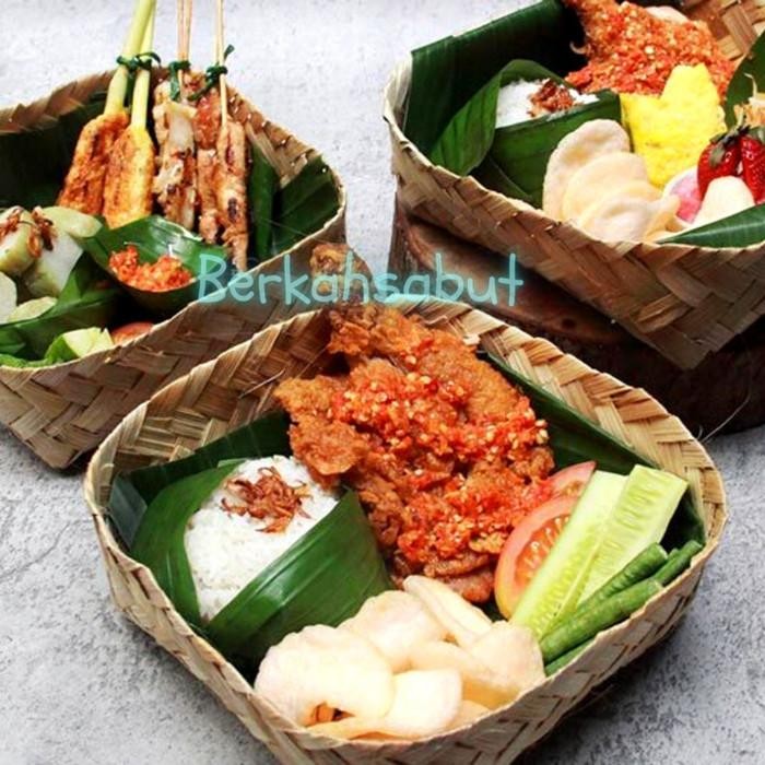 (Expert) Besek bambu 18x18 sepasang murah - Besek kotak wadah nasi box hampers