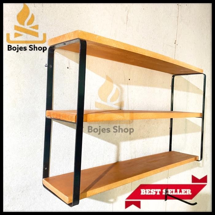 Rak Dinding Tempel Ambalan 3 Susun Rak Penyimpanan Bumbu Dapur Serbaguna Ukuran Lebar 20Cm Panjang