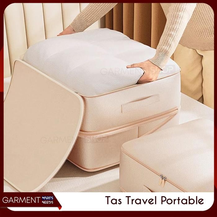Tas Organizer Kompres Tempat Pakaian Traveling Praktis Penyimpanan Bed Cover Sprei Hemat Ruang