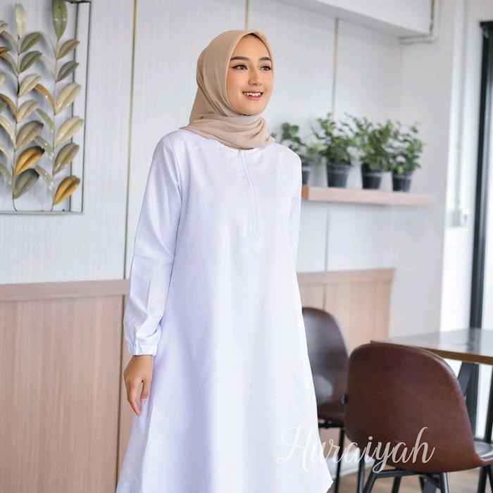 Gamis DINKES Kesehatan Huraiyah Putih Model Baju Kurung Malaysia Busui Friendly Polos