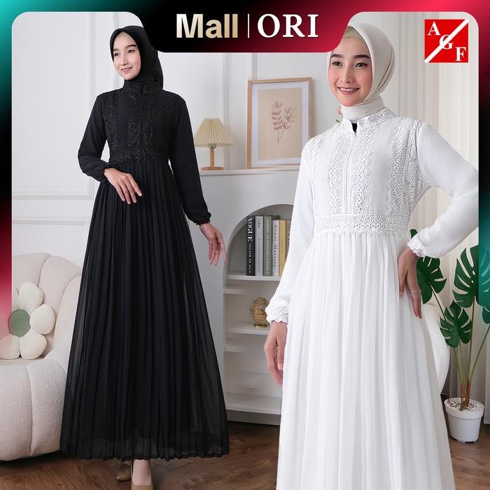 Agnes Hijab - Fujhy Dress Gamis Putih Premium Terbaru Baju Muslim Wanita Mewah Simple dan Elegan