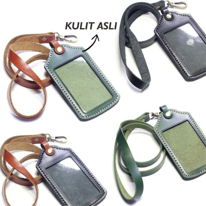 Gantungan dompet ID card kulit asli unik - tali id card holder