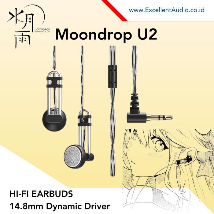 Earphone Moondrop U 2 U-2 U2 14.8mm Dynamic Driver Earbuds Earphone