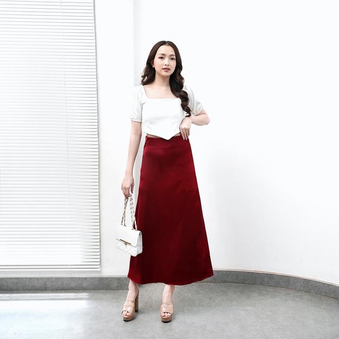 ZAYIDA - Rok Satin Slik Premium Midi Lenght Panjang Wanita Model Korea - Kain, Mewah