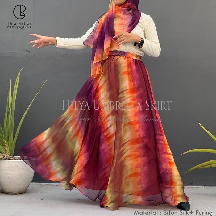 Rok Panjang Payung Mayung Lebar Sifon Chiffon Silk Hilya Umbrella Skirt Bonus Pashmina Griyaraditya