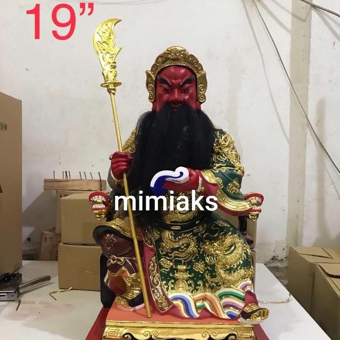 Patung Dewa Kwankong Kwan Kong Duduk Kayu 19In Kayu