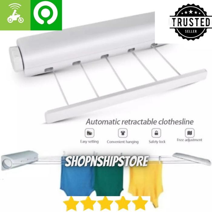 Terbaru Tali Jemur Jemuran Gantungan Cucian Baju Pakaian 5 Tali Tarik Otomatis