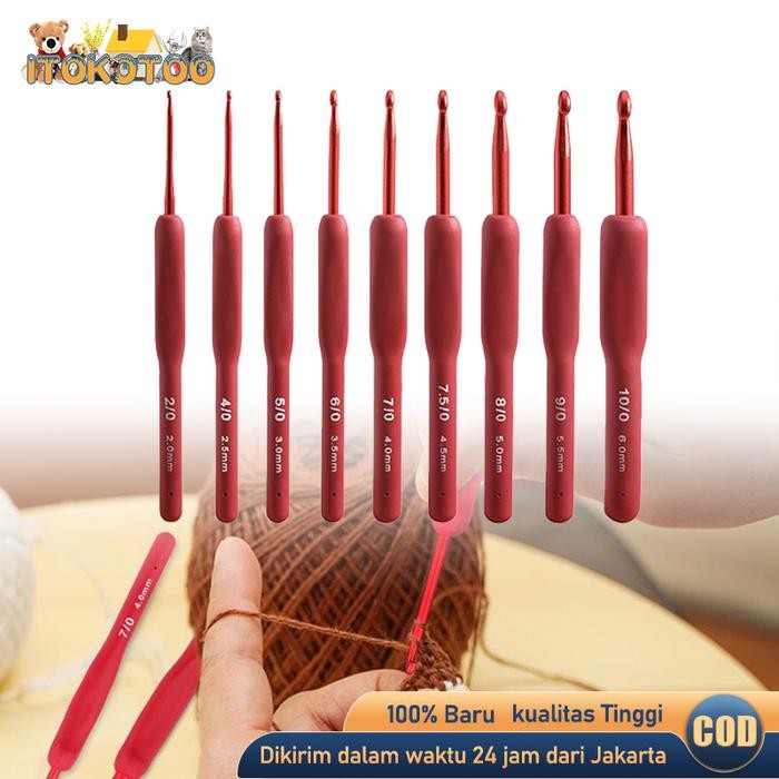 

9pcs/Set Jarum Rajut Hakpen 2.0-6.0mm Crochet Set Gagang Karet Import