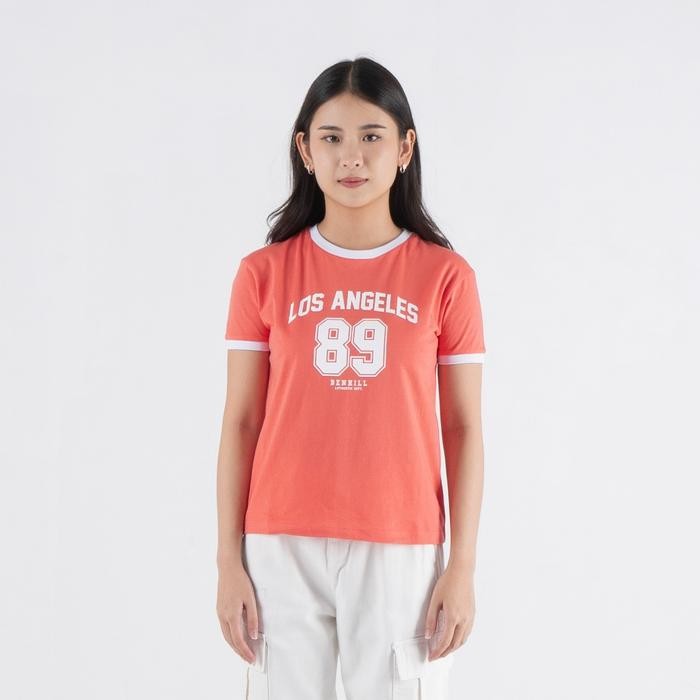 Benhill Kaos Tee shirt Wanita Grafis Pendek Salmon - Black A585-A583 Baju Cotton Combed Nyaman