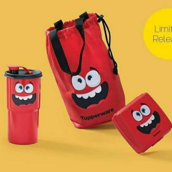 Tempat bekal makan anak tupperware smiley lunch set hijau