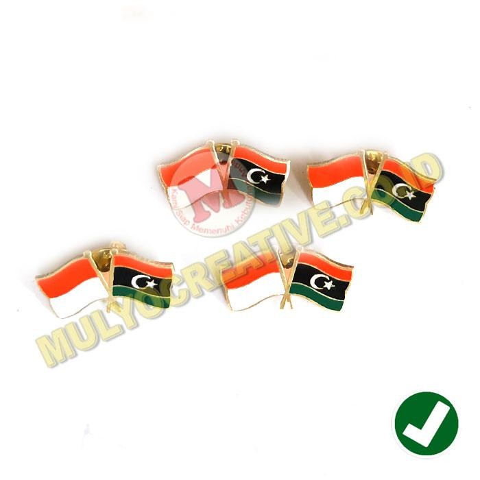 

Cross Flag Pin Indonesia Libya Pin Bendera Persahabatan Custom PREMIUM